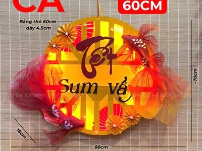 [Order 3 - 5 ngày] Vòng treo cửa Tết Sum Vầy đèn Led [Bằng gỗ - Cắm điện] ĐK 60cm BANGTREO-TET-01